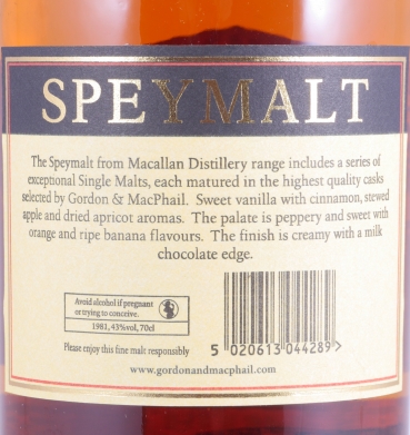 Macallan Speymalt 1981 32 Years 1st Fill Bourbon Cask Gordon and MacPhail Highland Single Malt Scotch Whisky 43.0%