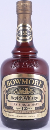 Bowmore 12 Years Gold Label Brown Dumpy Bottle Morrisons Bowmore Islay Pure Single Malt Scotch Whisky 43,0%