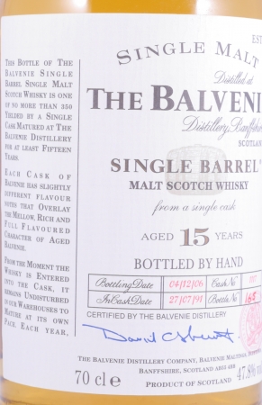 Balvenie 1991 15 Years Oak Cask No. 1117 Single Barrel Highland Single Malt Scotch Whisky 47.8%