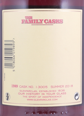 Glenfarclas 1989 29 Years The Family Casks 1st Fill Sherry Butt Cask No. 13005 Highland Single Malt Scotch Whisky 52.3%