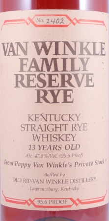 Van Winkle Family Reserve 13 Years No. 2402 Pappy van Winkles Private Stock Stitzel-Weller Lawrenceburg Kentucky Straight Rye Whiskey 47.8%