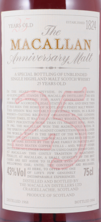 Macallan 1968 25 Years Sherry Oak The Anniversary Malt Special Bottling Highland Single Malt Scotch Whisky 43.0%