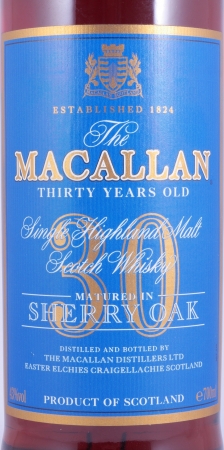 Macallan 30 Years Sherry Wood Highland Single Malt Scotch Whisky Blue Wooden Box 43,0%