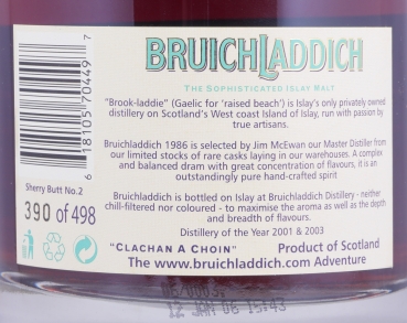 Bruichladdich 1986 20 Years Sherry Butt Cask No. 2 Special Exclusive Limited Release Islay Single Malt Scotch Whisky 54.9%