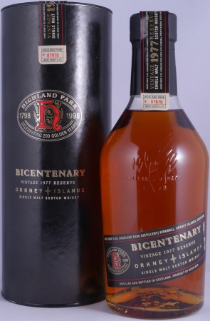 Highland Park Vintage 1977 21 Years Bicentenary Reserve Orkney Islands Single Malt Scotch Whisky 40.0%