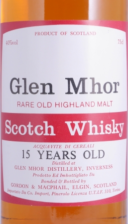 Glen Mhor 15 Years Rare Old Highland Malt Scotch Whisky Gordon and MacPhail Distillery Label Golden Screw Cap 40.0%