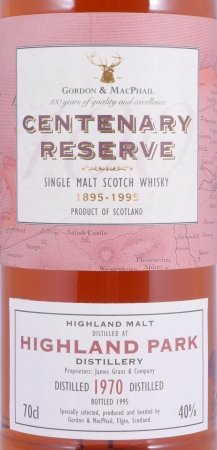 Highland Park 1970 25 Years Gordon and MacPhail Centenary Reserve Orkney Islands Single Malt Scotch Whisky 40.0%