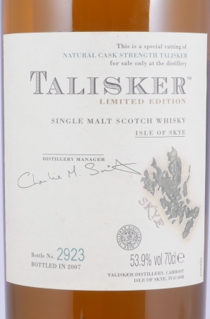 Talisker Distillery Only 2007 Limited Edition Special Vatting Isle of Skye Single Malt Scotch Whisky Cask Strength 53.9%