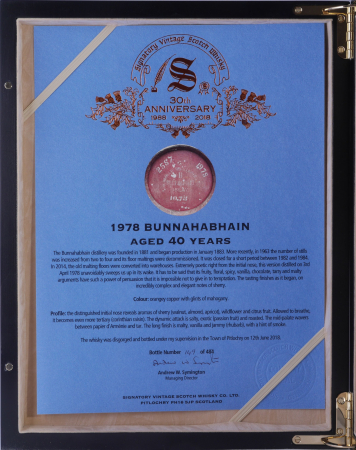 Bunnahabhain 1978 40 Years Refill Sherry Butt Cask No. 2587 Signatory 30th Anniversary Islay Single Malt Scotch Whisky 47,8%