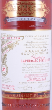 Laphroaig 1988 21 Years Old Malt Cask 60th Anniversary Commemorative Islay Single Malt Scotch Whisky 52.1%