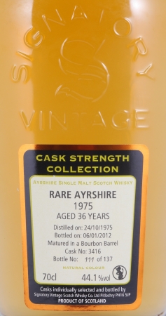 Ayrshire/Ladyburn 1975 36 Years Bourbon Barrel No. 3416 Signatory Vintage Lowland Single Malt Scotch Whisky 44.1%