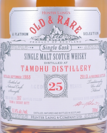 Tamdhu 1988 25 Years Sherry Butt Hunter Laing Old and Rare Platinum Selection Speyside Single Malt Scotch Whisky 53.4%