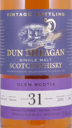 Glen Scotia 1975 31 Years Barrel Cask No. 2191 Dun Bheagan Special Edition Campbeltown Single Malt Scotch Whisky 51.4%