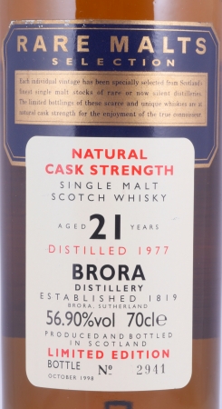 Brora 1977 21 Years Diageo Rare Malts Selection Limited Edition Highland Single Malt Scotch Whisky Cask Strength 56,9%