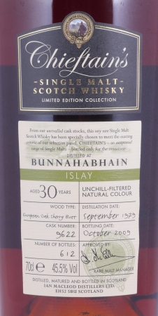 Bunnahabhain 1979 30 Years European Oak Sherry Butt Cask No. 9622 Chieftains Choice Islay Single Malt Scotch Whisky 45,5%