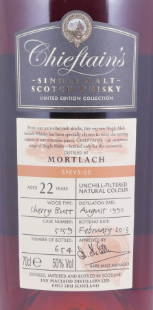 Mortlach 1990 22 Years Sherry Butt Cask No. 5159 Chieftains Choice Speyside Single Malt Scotch Whisky 50,0%