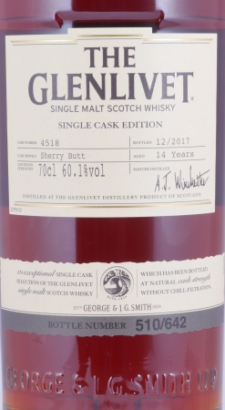 Glenlivet 2003 14 Years Sherry Butt Cask No. 4518 Limited Single Cask Edition Speyside Single Malt Scotch Whisky 60.1%