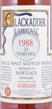 Mortlach 1988 23 Years Refill Sherry Butt Cask No. 4741 Blackadder Raw Cask Speyside Single Malt Scotch Whisky 56.6%