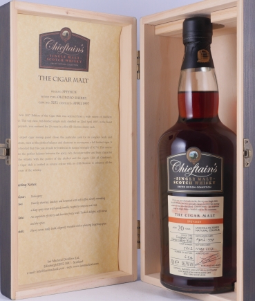 The Cigar Malt 1997 20 Years Oloroso Sherry Butt Cask No. 5252 Chieftains Choice Speyside Single Malt Scotch Whisky 56.7%