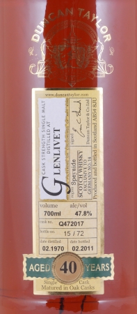 Glenlivet 1970 40 Years Oak Cask No. Q472017 Duncan Taylor Cask Strength Rare Auld Edition Speyside Single Malt Scotch Whisky 47,8%