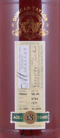 Macallan 1987 18 Years Sherry Cask No. 9794 Duncan Taylor Cask Strength Rare Auld Edition Highland Single Malt Scotch Whisky 58.4%