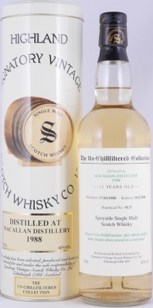 Macallan 1988 11 Years Hogshead No. 9137 Signatory Vintage The Un-Chillfiltered Collection Speyside Single Malt Scotch Whisky 43,0%