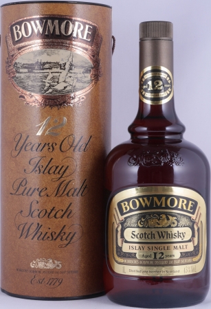 Bowmore 12 Years Gold Label Brown Dumpy Bottle Islay Pure Single Malt Scotch Whisky Morrisons Bowmore 43,0% 1,0 Liter