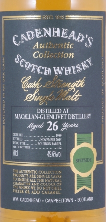 Macallan-Glenlivet 1989 26 Years Bourbon Barrel Cadenhead Speyside Single Malt Scotch Whisky Cask Strength 49,6%