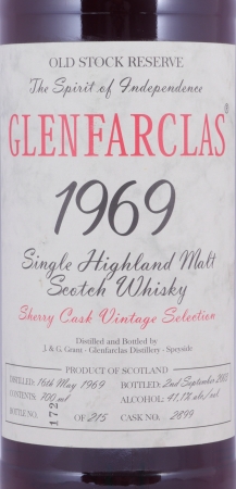 Glenfarclas 1969 34 Years Sherry Cask No. 2899 Old Stock Reserve Vintage Selection Highland Single Malt Scotch Whisky 44,1%