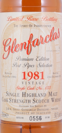 Glenfarclas 1981 23 Years  Port Pipes Selection Cask No. 133 Premium Edition Highland Single Malt Scotch Whisky 50.1%