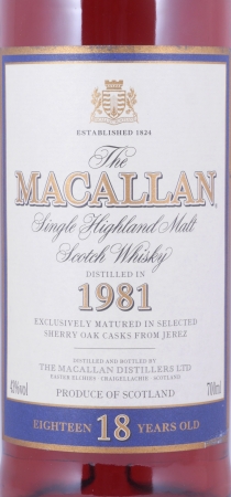 Macallan 1981 18 Years Sherry Oak Highland Single Malt Scotch Whisky 43,0%
