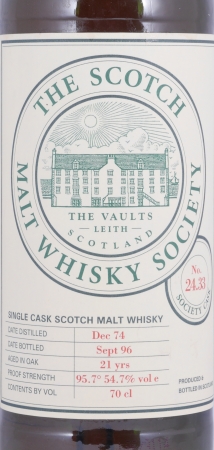 Macallan 1974 21 Years Sherry Cask No. 24.33 Scotch Malt Whisky Society Highland Single Malt Scotch Whisky Cask Strength 54.7%