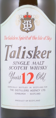 Talisker 12 Years Green Bottle White Screw Cap The Golden Spirit of the Isle of Skye Single Malt Scotch Whisky 43.0%