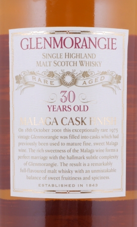 Glenmorangie 1975 30 Years Rare Aged Malaga Cask Finish Highland Single Malt Scotch Whisky 43,0%