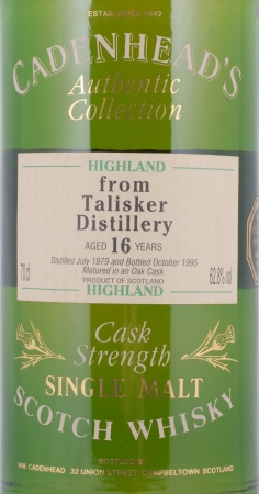 Talisker 1979 16 Years Oak Cask Cadenhead Isle of Skye Single Malt Scotch Whisky Cask Strength 62,8%