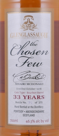 Glenglassaugh 1978 33 Years Bourbon Barrel The Chosen Few Highland Single Malt Scotch Whisky Cask Strength 46,3%