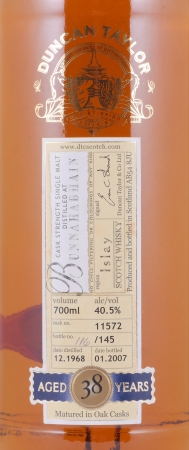 Bunnahabhain 1968 38 Years Oak Cask No. 11572 Duncan Taylor Peerlesse Cask Strength Rare Auld Edition Islay Single Malt Scotch Whisky 40,5%