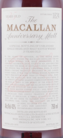 Macallan 1975 25 Years Sherry Oak The Anniversary Malt Special Bottling Highland Single Malt Scotch Whisky 43,0%