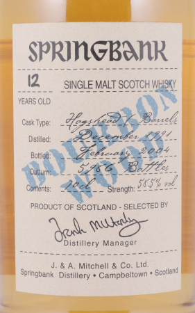 Springbank 1991 12 Years Bourbon Wood Limited Edition Campbeltown Single Malt Scotch Whisky Cask Strength 58.5%