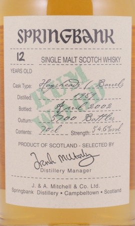 Springbank 1989 12 Years Rum Wood Limited Edition Campbeltown Single Malt Scotch Whisky Cask Strength 54,6%