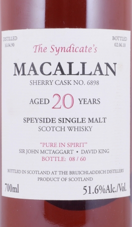 Macallan 1990 20 Years Sherry Cask No. 6898 The Syndicates Highland Single Malt Scotch Whisky Cask Strength 51,6%