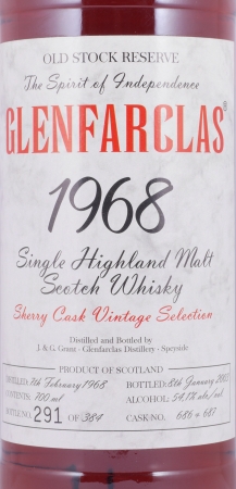 Glenfarclas 1968 34 Years Sherry Casks Nos. 686+687 Old Stock Reserve Highland Single Malt Scotch Whisky Cask Strength 54.1%