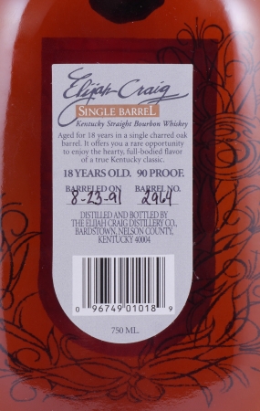 Elijah Craig 1991 18 Years Single Barrel No. 2964 Kentucky Straight Bourbon Whiskey 45.0%