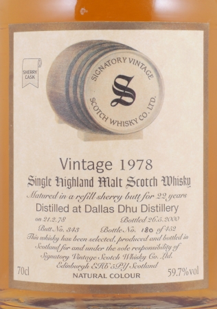 Dallas Dhu 1978 22 Years Sherry Butt Cask No. 343 Signatory Vintage Speyside Single Malt Scotch Whisky 59,7%