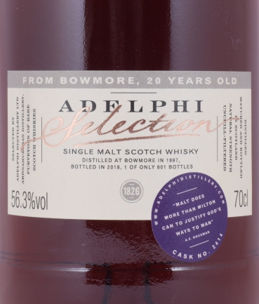 Bowmore 1997 20 Years Refill Sherry Cask No. 2414 Adelphi Selection Islay Single Malt Scotch Whisky Cask Strength 56,3%