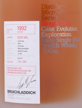 Bruichladdich 1992 23 Years Fresh Bourbon Cask No. 12/210 048 Micro-Provenance Islay Single Malt Scotch Whisky 52,0%