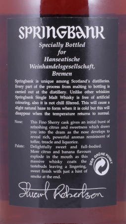 Springbank 1996 13 Years Fino Sherry Cask No. 263 Campbeltown Single Malt Scotch Whisky Cask Strength 54.9%
