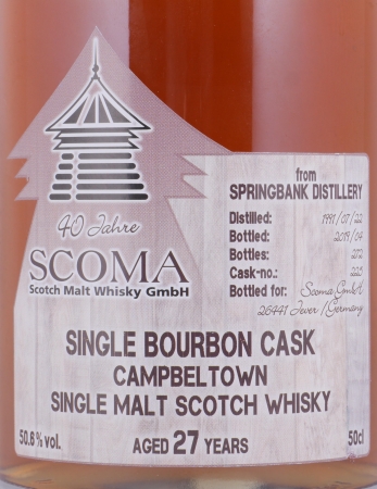 Springbank 1991 27 Years Bourbon Cask No. 225 Campbeltown Single Malt Scotch Whisky Cask Strength 50.6%