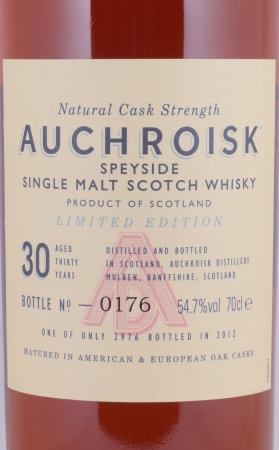 Auchroisk 30 Years American and European Oak Casks Special Release 2012 Speyside Single Malt Scotch Whisky Cask Strength 54.7%