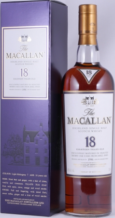 Macallan 1996 18 Years Sherry Oak Highland Single Malt Scotch Whisky 750ml Edrington Americas NY 43.0%